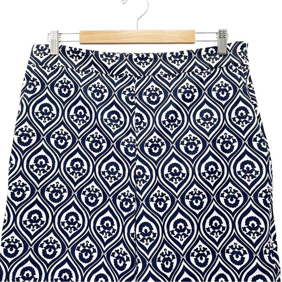 Boden Printed Crop Pants Size US 12 Geo Cascade Navy High Rise Wide Leg Trousers - Picture 5 of 13